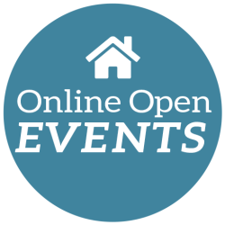 Online Open Events logo with house icon
